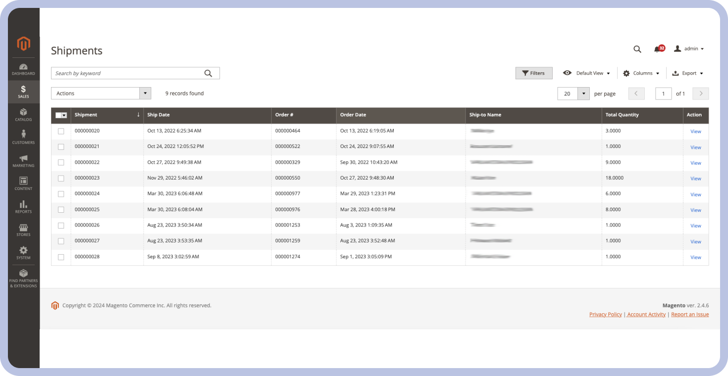 Foodservice Software: Shipments Page