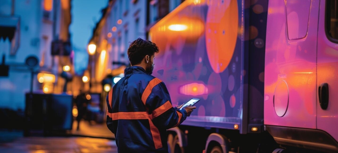 man standing in front of delivery truck